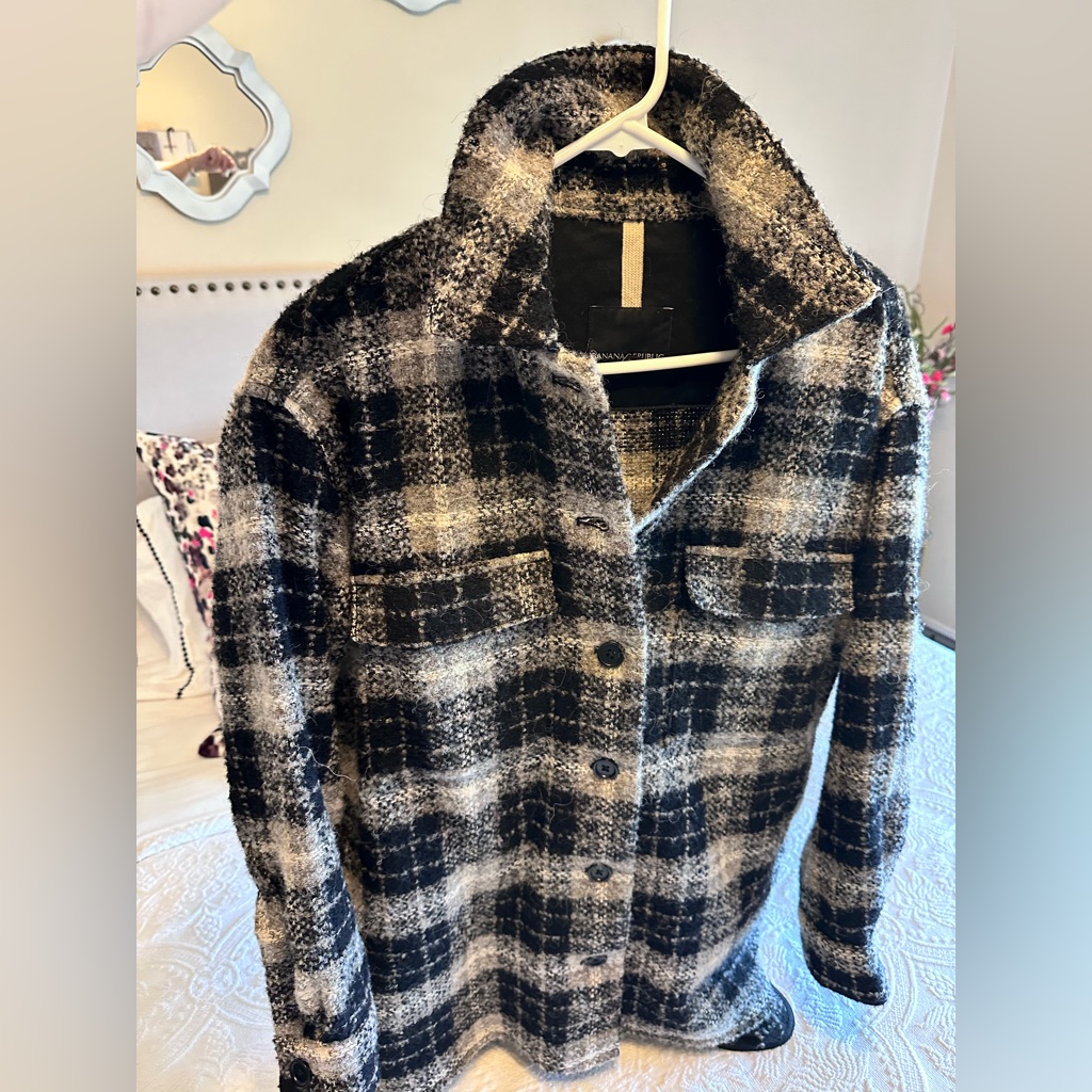 Banana Republic Plaid Boucl Shirt Jacket Size Xs